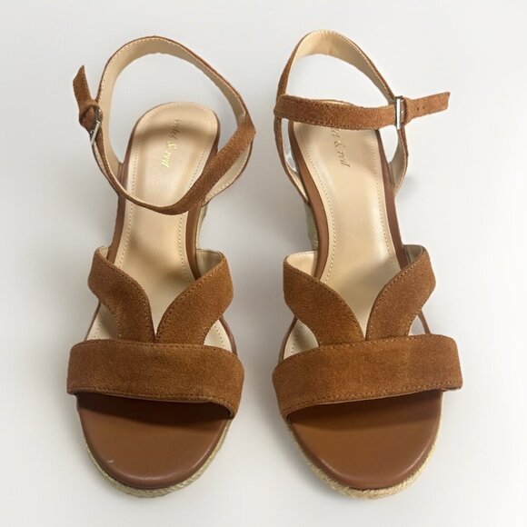 Violet & Red NEW Suede Leather Upper Wedge Strappy Sandal Women's 10M Brown - Picture 2 of 6